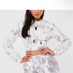 Missguided White and purplish gray Tie-Dye Hoodie